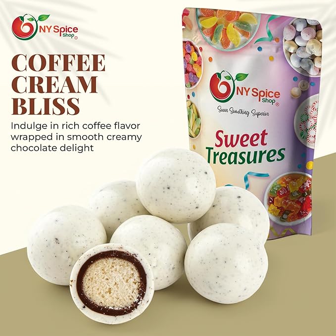 NY Spice Shop Coffee & Cream Chocolate Malt Balls Party Decorations - 8 Ounce Malted Milk Ball Candy Birthday Gifts - Chocolate Malted Milk Balls - Dark Chocolate Malt Ball Holiday Snacks