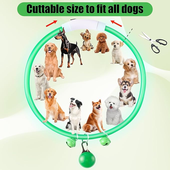 Rechargeable LED Dog Collar - Premium 3 Flash Mode Waterproof Night Safety Light Collar with Adjustable Strip and Bell for Walking Training Outdoor Dress up Small Medium Large Dogs Decor