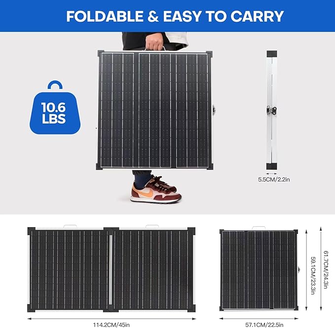 Panana 110W 12V Portable Solar Panel for Power Station, Foldable Off Grid Solar Panel with SAE Connector Kit, Charge Controller, Mount Bracket for Camping Car RV Marine Boat Battery