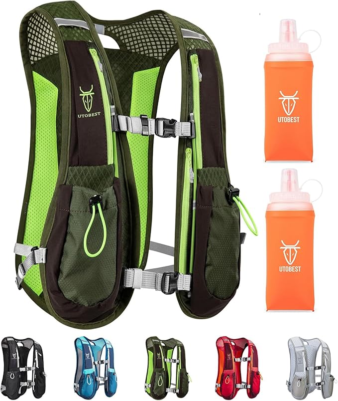 Running Vest, 5L Hydration Vest Lightweight, Breathable and Sweatproof Running Backpack, Adjustable Running Hydration Vest for Trail Running Marathon Race Jogging Cycling