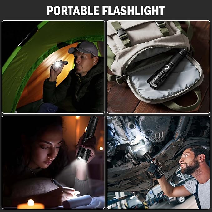 Led Flashlights High Lumens Rechargeable 2 Pack, 99000 Lumen Super Bright Fashlight with 5000ɱAh Βattery, Waterproof Powerful Flash Light Multifunctional Flashlights for Home Camping Hiking