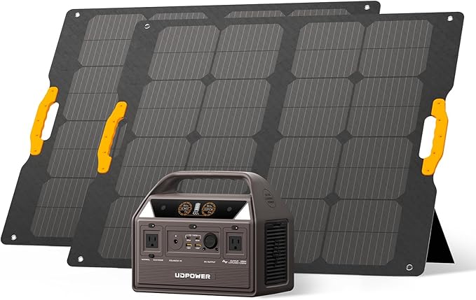 C600 Solar Generator with dual 120W Solar Panel - 600W Portable Power Station(Surge 1200W) AC Output, 595Wh LiFePO4 Battery, for Camping, Travel, RV, Emergency Power Backup(Brown)