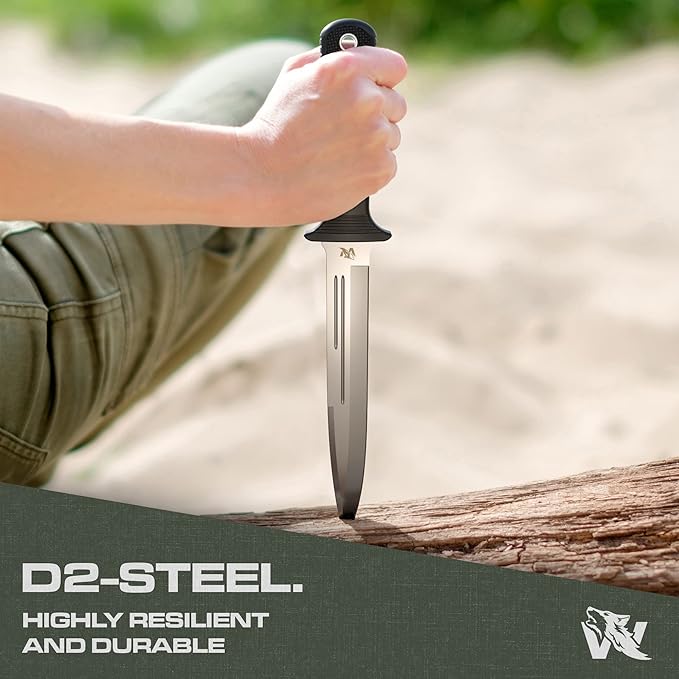 ODENWOLF W-Catcher Fixed Blade Knife with Sheath - Large Hunting-Knife made of D2 steel - Big Fixed Blade Knives with Non-Slip TPE Handle - Full Tang Survivalknife for Outdoor Activities