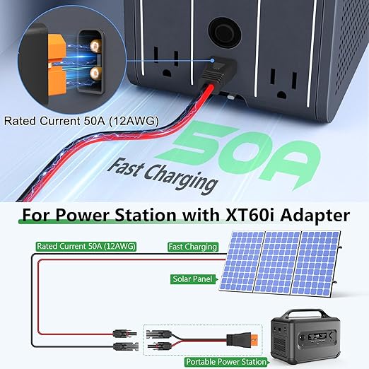 Solar to XT60i Extension Cable 12AWG 3FT XT60i Female to Male Connector for RV Foldable Solar Panel, Portable Power Station, Solar Generator