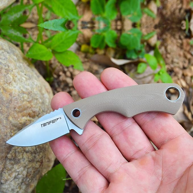 TONIFE Neck Knife Mini Outdoor Survival Fixed Blade Knife, EDC High Hardness Sharp Blade 1.7'' Portable Neck with Kydex Sheath and Ball Chain (warm sand)