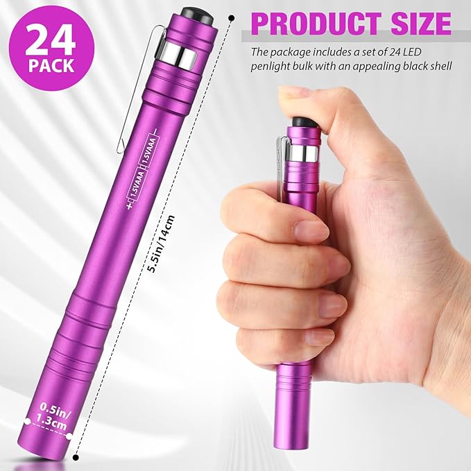 24 Pack Mini Pen Flashlights Bulk LED Pen Lights Aluminum Pocket Flashlights with Clips Small Handheld Torches Gifts for Camping Hiking Emergency Outdoor (Multicolor)