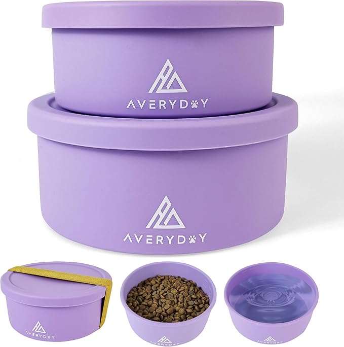 30 Oz Travel Dog Bowls with Lids, 2-in-1 Portable Pet Bowls for Food and Water, Leakproof Travel Dog Food & Water Bowl for Outdoor, Camping, Travel Dog Feeding Bowl, Daycare Pet Bowls
