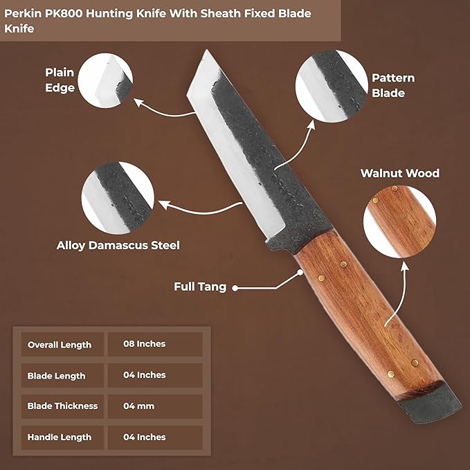 Perkin PK800 Hunting Knife With Sheath Fixed Blade Knife