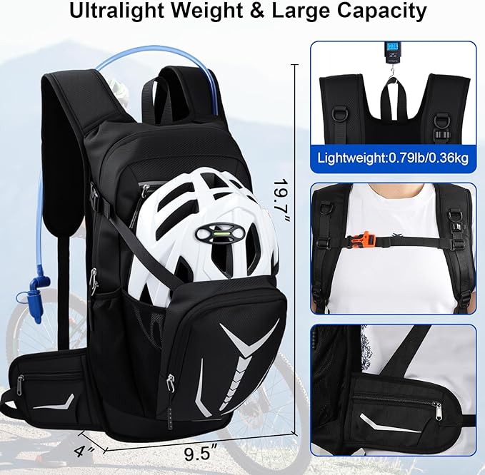 Lightweight Hydration Backpack 18L with 3L BPA Free Leak-Proof Water Bag, Insulated Hiking Backpack with Water Bladder for Men Women, Outdoor Daypack with Extra Storage for Hiking, Running, Biking