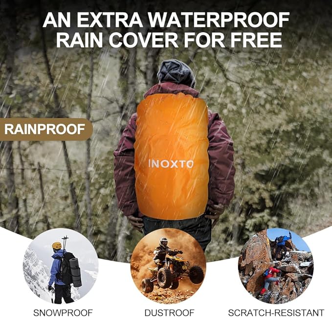 INOXTO 35L Hiking Backpack with 3Lwater bladder, Camping Backpack with Waterproof Rain Cover for Men, Outdoor Sport Travel Daypack for Climbing (Red)