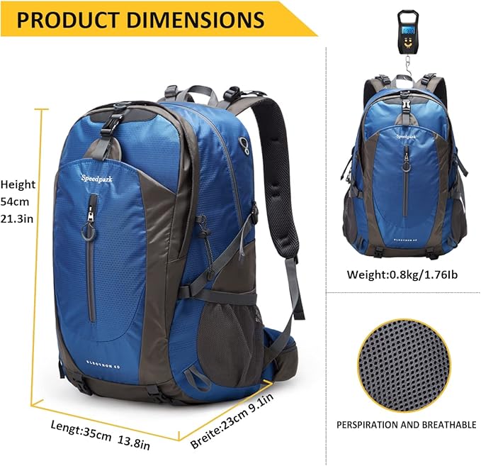 SPEEDPARK Hiking Backpack 40L Waterproof Hiking Daypack with Rain Cover, Outdoor Trekking Travel Backpacks for Men Women