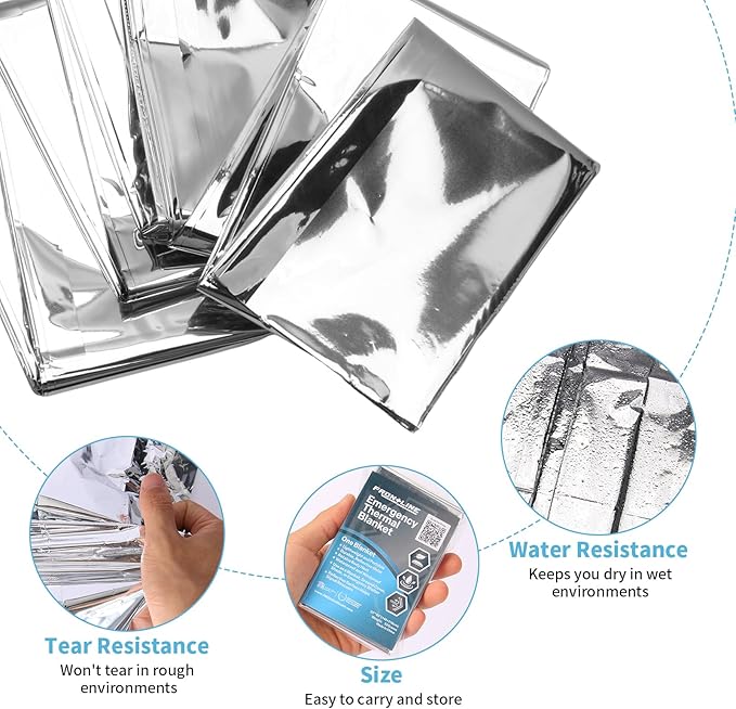 FRONTLINE Emergency Thermal Blankets Large 54" x 84" Mylar Blankets Survival Gear Camping Gear Emergency Space Blanket First Aid for Survival (8)