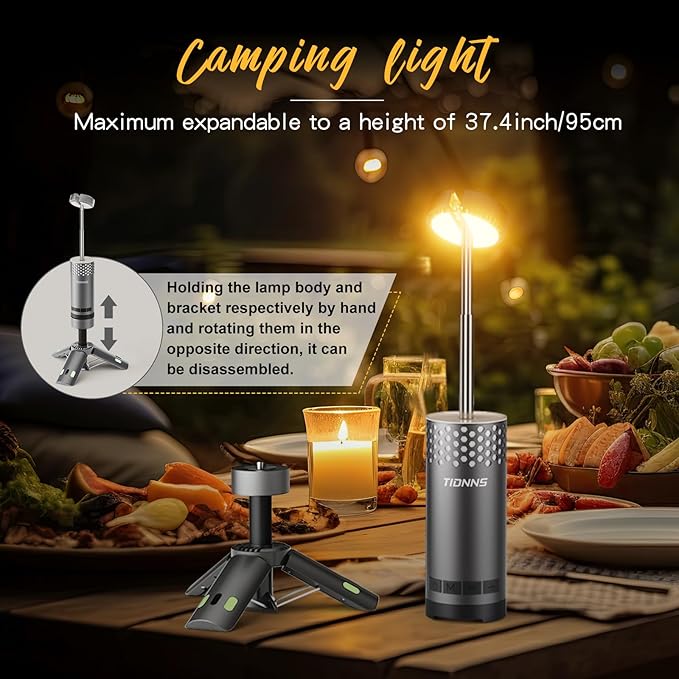 Camping Lights Rechargeable, Detachable Camping Lantern with Stand, Telescopic Waterproof Camp Lamp, Magnetic Work Hanging Light, LED Tent Flashlights for Emergency (Gray- Upgraded)