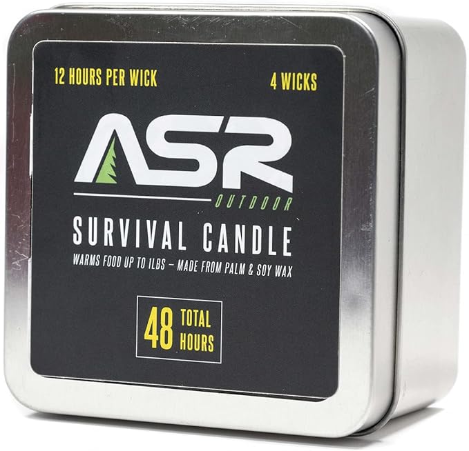 ASR Outdoor 48 Hour Survival Candle for Camping Emergency Fire Starter in Tin, 4 Wick