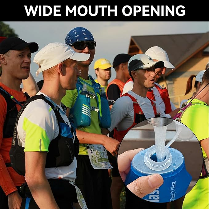2Pcs 250ml Soft Flask Folding TPU Hydration Flask Running Water Bottle(8.8 oz), Water Pouch for Running Vest, Hiking, Cycling (Blue 250ml)