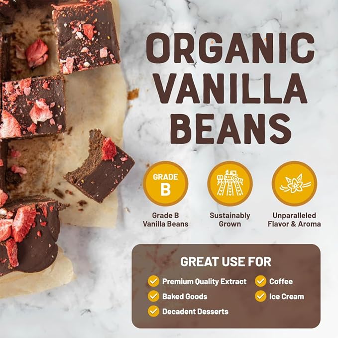 Nature's Greatest Organic Madagascar Bourbon Vanilla Beans - Grade B, Non-GMO, Kosher, Gluten - Free | Sustainably Sourced & Naturally Derived | Premium Quality Extract, Baking, and Cooking 50ct