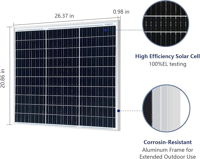 ODF 50w Solar Panel, Monocrystalline Photovoltaic Panel Modules Solar Panels Charge 12 Volt Batteries and are Suitable for caravans, campervans, motorhomes, caravans and Other Off-Grid Applications.