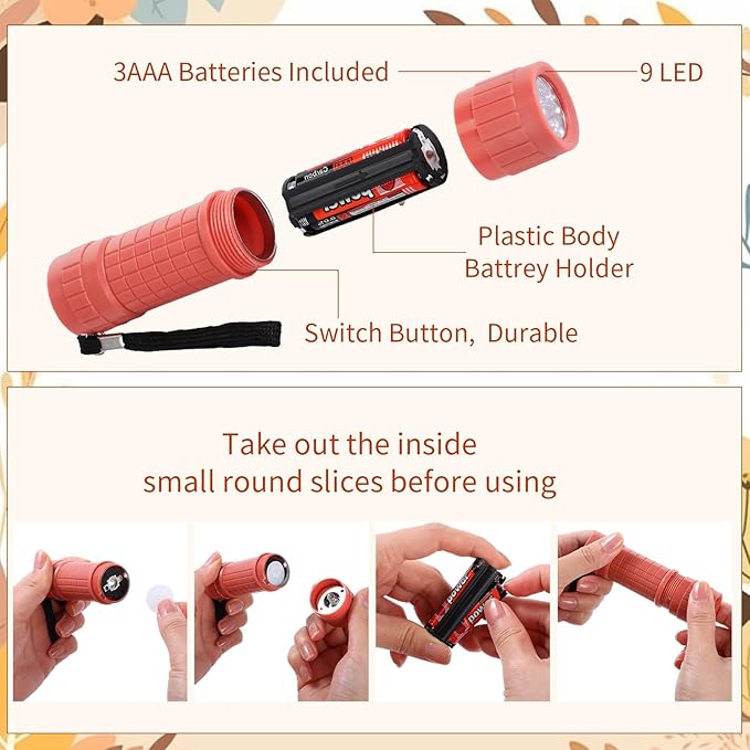 18 Pack 9 LED Small Mini Flashlight Set Plastic Handheld Flashlights with Lanyard, 3 AAA Batteries Included for Kids Night Reading Camping Emergency Hunting, 6 Color (Muted Color)