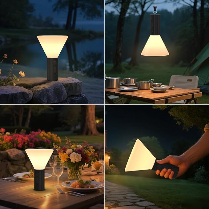 Rechargeable Warm White LED Light with 3 Brightness Levels, IP44 Weatherproof, USB Charging - Portable Hanging Lamp for Camping, Tents, Patio