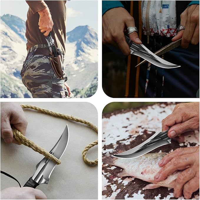 2 Piece Full Tang Handle Survival Tactical Knife Set with Sheath for Outdoor Camping Fishing,Fixed Blade Hunting Knife Survival Great gift for Men