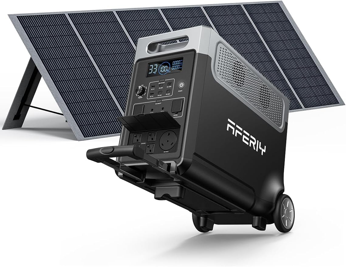 AFERIY Solar Generator 3840Wh Portable Power Station with 400W Solar Panel,LEP Battery,AC Output with 120V,3600W Solar Generator for Home Backup,Outdoor Camping,Camping, RV,Emergencies