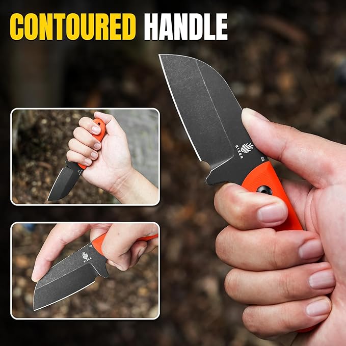 Kizer Deckhand Fixed Blade Knife with Sheath, D2 Blade Camping Knife G10 Handle, Fixed Blade EDC Knives for Men Women, Outdoor Hunting Hiking Survival Knives 1062M1