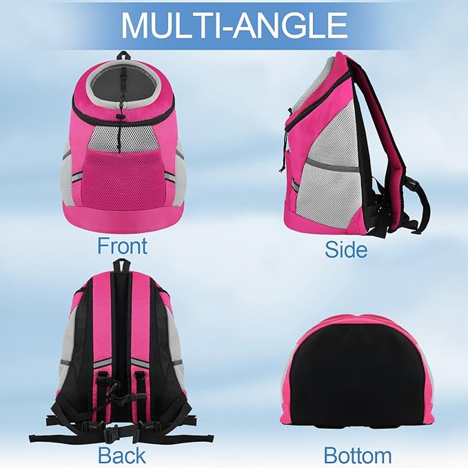 SMONT Dog Backpack Carrier Pet Lightweight Dog Carrier Backpack Small Dog Front Backpack Breathable Dog Carriers for Small Dogs with Safety Belt for Outdoor Hiking Travel Use S (2-7 lbs) Rose Red
