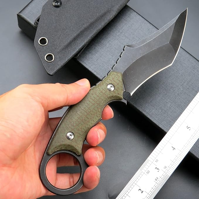 C1117 Fixed Blade Knife,D2 Steel Blade +Micarta Handle Outdoor EDC Survival Claw Knife with Kydex Sheaths(Green) …