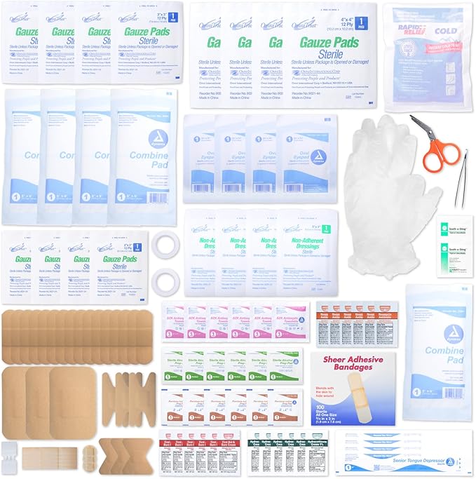 MFASCO First Aid Kit Refill Pack - Complete 180+ Items for Small to Medium Boxes - Bandages, Gauze, Antiseptics - Quality Supplies - Assembled in USA - Compact, 2 Pounds - 10 x 7 x 3 inches