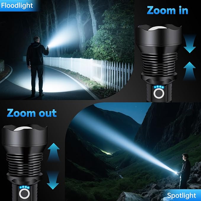SheinRover Rechargeable LED Flashlights High Lumens, Super Bright Handheld Flashlight with 5 Modes Zoomable, Tactical Waterproof Flash Light Battery Powered for Home, Camping, Emergencies