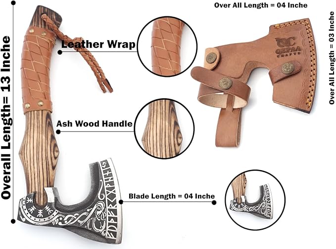 13??Inch Viking Axe- Ash Wood Handle Hatchets and Axes with Leather Wrap, Wood Splitting Axe, Camping Axe, Throwing Axes and Tomahawks - Gift for Father?™s Day, Husband(Rare Viking)