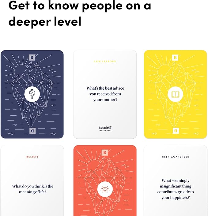 BestSelf Icebreaker Deeper Talk Deck - Conversation Starter Card Pack to Deepen Friendships with 170 Prompts to Create Real Conversations for Friends, Coworkers, Family, Dates