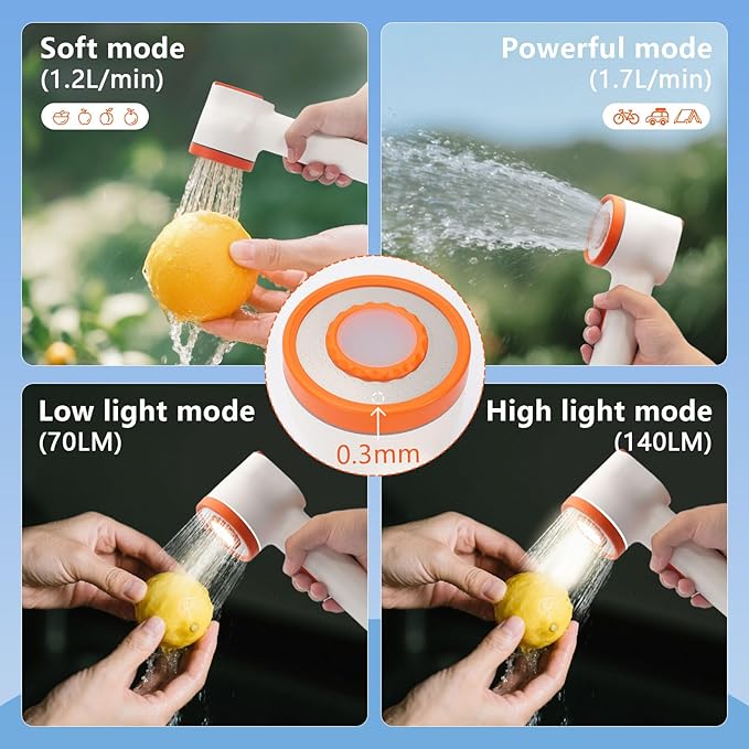 Portable Camping Shower with Light,2-in-1 Portable Shower for Camping,Carbon Filtration Shower,5 Gals Foldable Bucket, Rechargeable for Camping,Pet Bath,Gardening,Car Wash