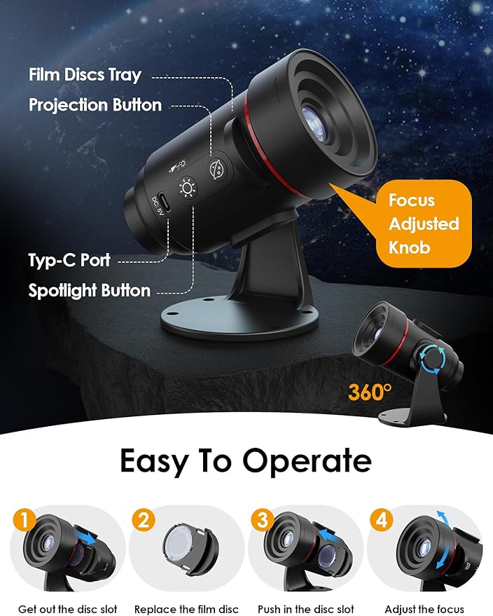 Mini Galaxy Projector-Brighter Decorations Projector Lights USB Space Light Projection Wall Lamps, Planetarium Night Sky Projection for Wall Lights, Bedroom, Living Room