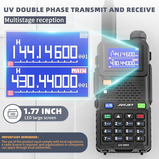 5RH Ham Long Range Radio 10W Radio (Upgraded of UV-5R), 999CH One Key Frequency Match, 2500mAh Battery Rechargeable Walkie Talkies, with Programming Cable, Earpiece, Type-C Charging(2 Pack)