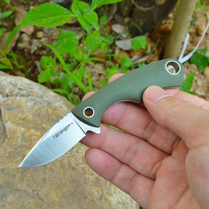 TONIFE Neck Knife Mini Outdoor Survival Fixed Blade Knife, EDC High Hardness Sharp Blade 1.7'' Portable Neck with Kydex Sheath and Ball Chain (army green)