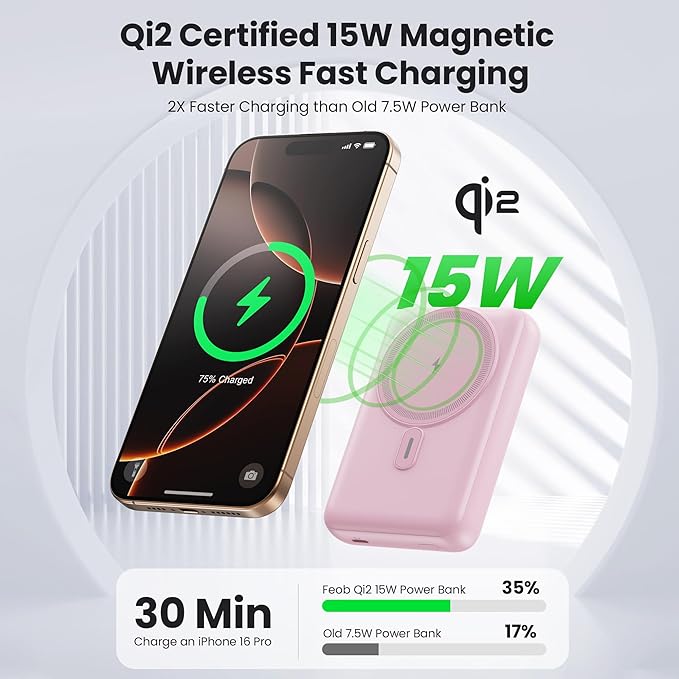 Magnetic Portable Charger for iPhone, 3-in-1 10800mAh Qi2 15W Wireless Power Bank with iWatch Charger,30W PD Fast Charging USB-C LCD Display Battery Pack for Magsafe,iPhone 17/16/15/14/13, Apple Watch