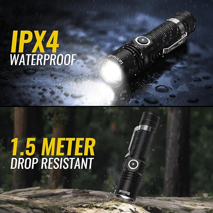Rechargeable Tactical Flashlights, High Lumens Small Mini USB-C LED Flashlight, Compact EDC Flash Light, 4 Modes&Memory Function, Waterproof Pocket Lights for Home,Camping,Emergency (2, Black)