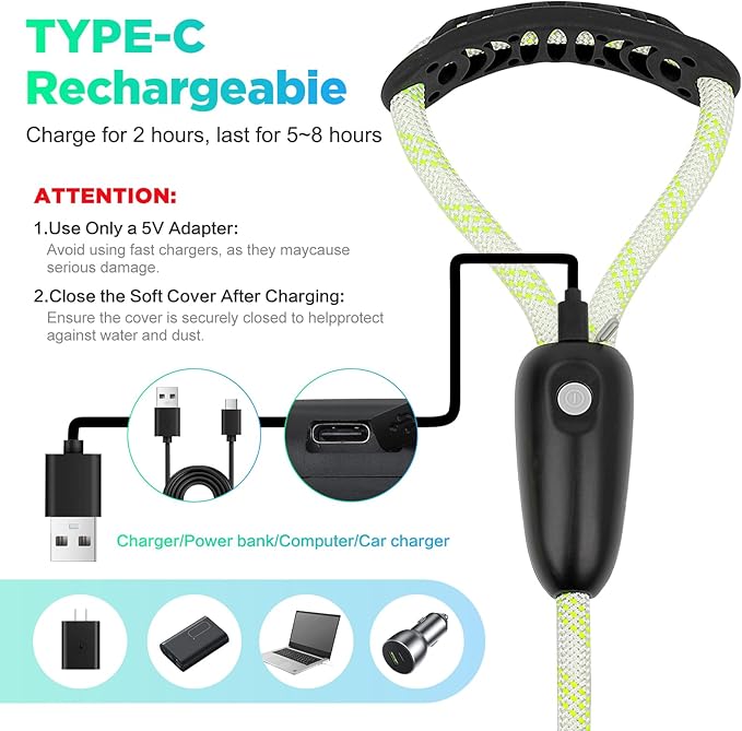BSEEN Light Up Dog Leash - LED Dog Leash Type-C Rechargeable, 13 Lighting Modes, Glow in The Dark Pet Lead with Soft Handle for Small Medium Large Dogs Night Walking Safety (RGB, 4 Ft)