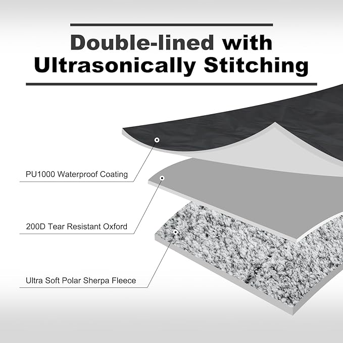 Sherpa Warm Outdoor Camping Blanket - Waterproof Stadium Blanket for Cold Weather, Camp, Sports Mom and Concert - Camping Quilt 80" X 58" (Black)