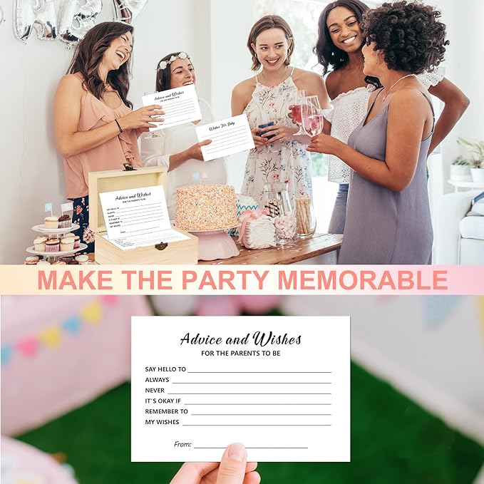 50 Pcs Baby Shower Advice and Wishes Cards Box For Parents To Be - Advice For New Parents Baby Shower Decorations Girl and baby shower Games Boy, Wishes for baby Box BabyShower Ideas