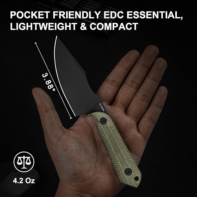 Kizer Harpoon Fixed Blade Knife with Sheath, 3.88??D2 Fixed Blade EDC Knife with Micarta Handle for Hunting, Camping, Hiking, Survival 1040M4