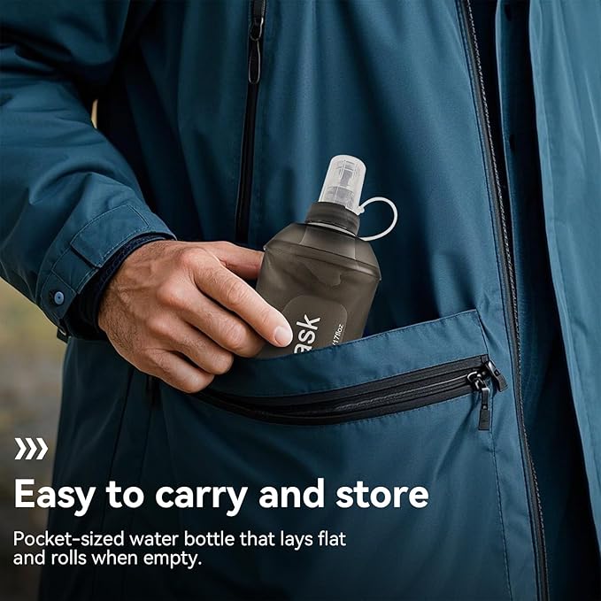 250ml Soft Flask, Soft Water Bottle for Hydration Packs, Running, Hiking, Cycling and Climbing - Gray