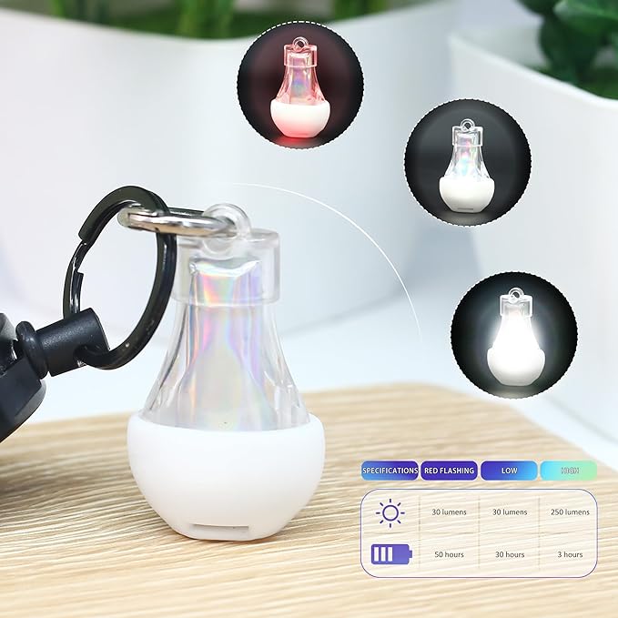 Mini Lantern LED Flashlight, Small Keychain Flashlight Rechargeable USB, Waterproof Pocket Purse Light with Magnetic for Camping Nighttime, EDC Gear Tools Keychian Light (White-3Pcs)