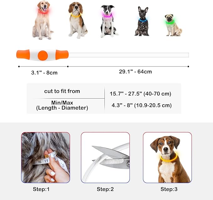 Light Up Dog Collar, Dlitk Rechargeable Cuttable LED Dog Collars, Pet Safety Light at Night Walking for Small Medium Large Dogs, Do Not Use Fast Charging (Orange)