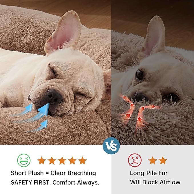 OhGeni 31 inches Calming Donut Orthopedic Dog & Cat Bed for Medium Pets, Warming Comfort Fluffy Short Pile Fur, Durable Waterproof Machine Washable Removable Cover, Cute Round Bed for Puppy, Camel