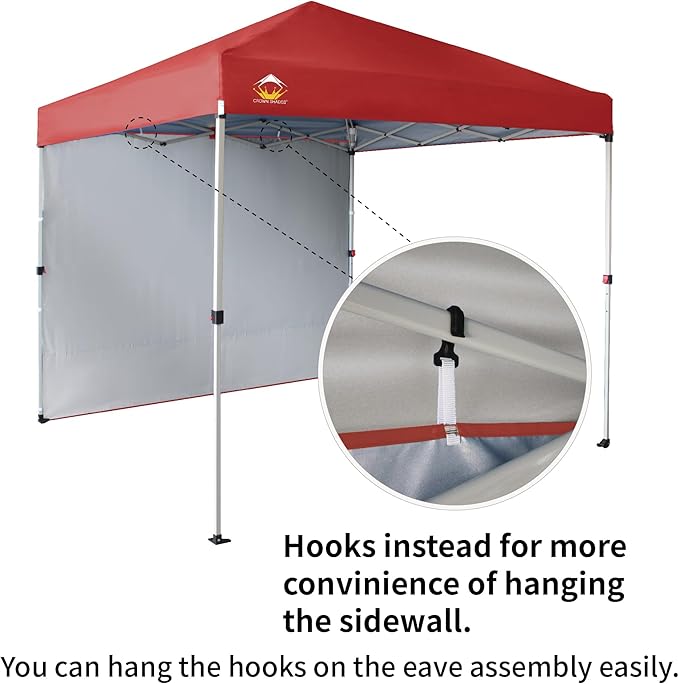 CROWN SHADES 8x8 Pop Up Canopy with 1 Side Wall - Beach Tent with One Push Setup - Outdoor Sun Shade for Events, Parties, Camping - Gazebo with STO-N-Go Cover Bag (Red)