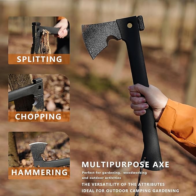 Outdoor Camping Hatchet Axe, Tactical Axe And Hammer, Small Fire Starter And Whistles, Essential Emergency Survival Tool, Multifunctional Tomahawk with Sheath, Military Grade Hiking Hunting