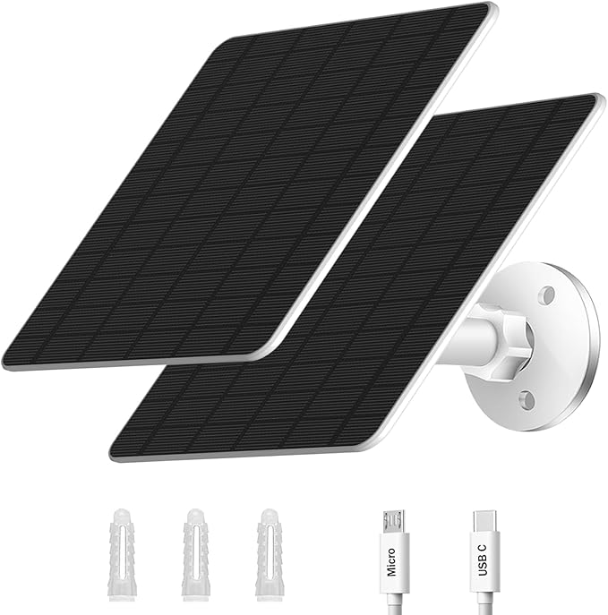 2PC Solar Panel for Security Camera Outdoor, 5W Solar Panel Charger Compatible with Rechargeable Battery Powered Camera, with 9.8ft Cable, Adjustable Wall Mount, IP65 Waterproof (White)