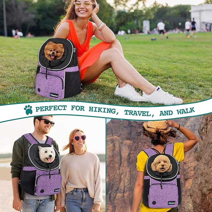 PetAmi Adjustable Cat & Dog Chest Carrier Backpack, Ventilated for Hiking & Camping, Max 10 lbs, Purple